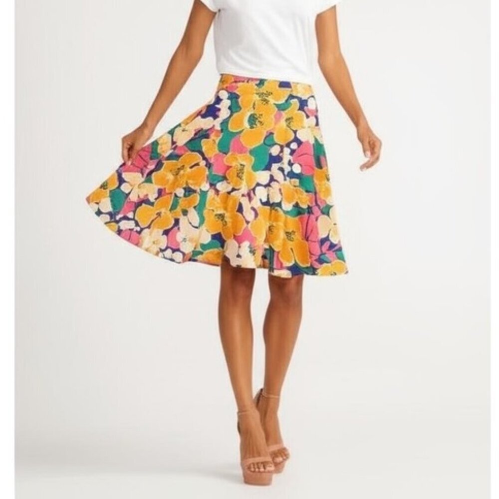 Talbots‎ Colorful Cotton/Modal Blend Tropical Floral Pull On Stretch Skirt M